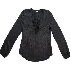 L’Agence Metallic Stripe Long Sleeve Ruffle V Neck Wool Blend Blouse Top Size 0